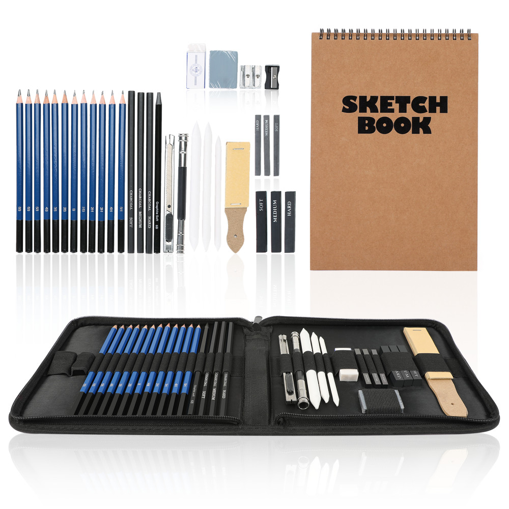

Professional 33 Pieces Drawing Kit Sketching Pencils Set Painting Coloring Pencil Bags Charcoal Pencils Erasers Art Supplies Set