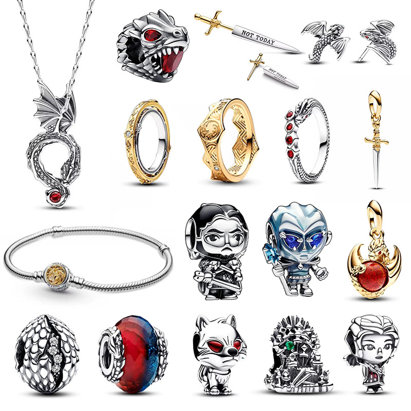 925 Sterling Silver Fashion Dragon Egg Beads Throne Charm Bead Ring Earrings Fit Pandora Original Br