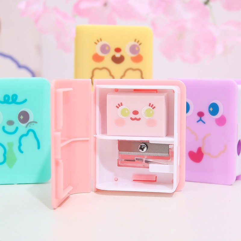 

1set Pengasah Pensil Model Buku Kartun &Eraser Siswa 2-in-1