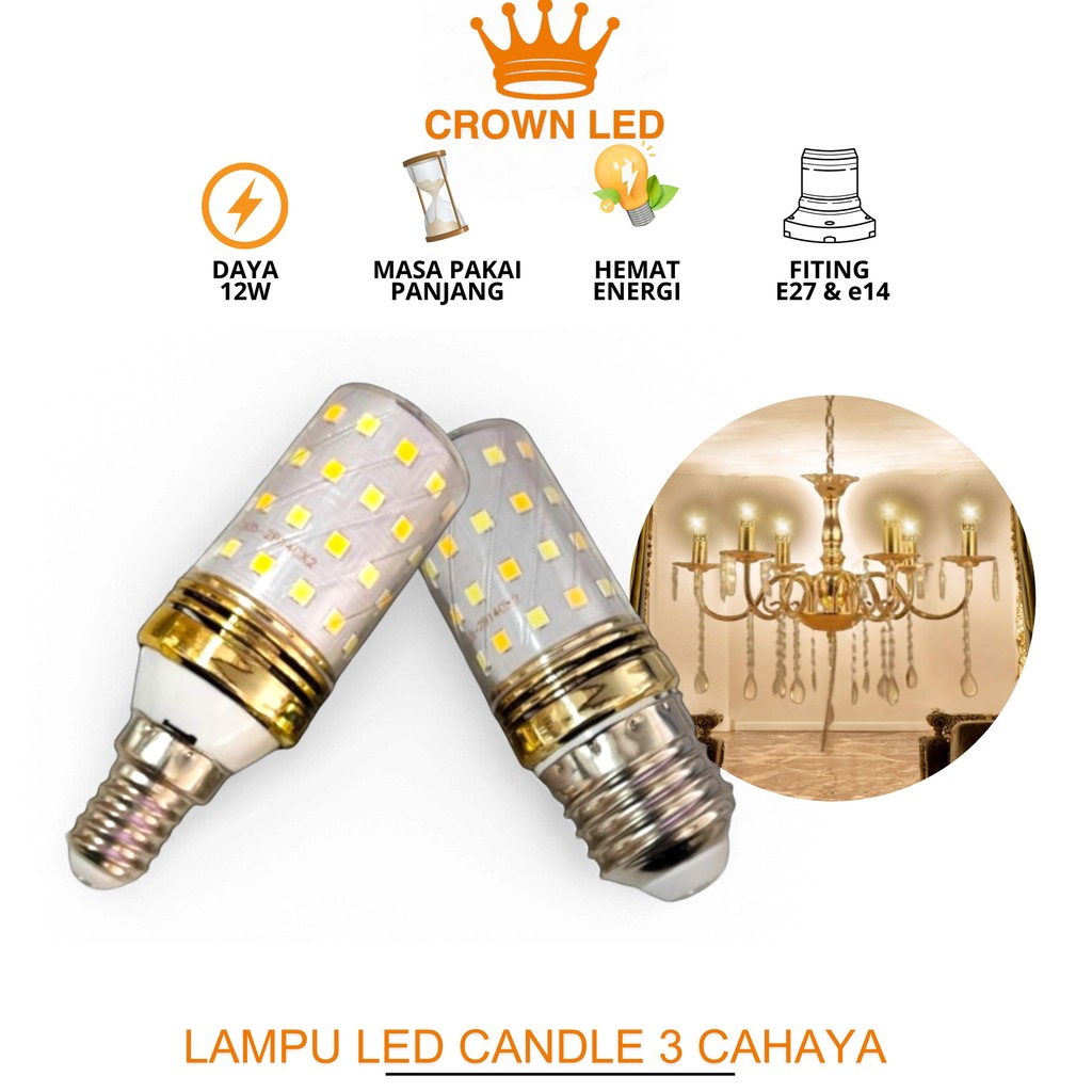 Lampu LED 12 Watt  Candle Bohlam Lampu Hias Gantung Dinding Dekorasi Lilin Jagung 3 Warna Cahaya