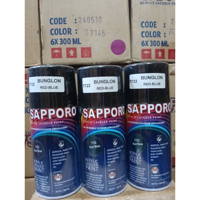 Cat spray Pilok Pilox Sapporo 300ml saporo 300ML SAPORO spray 300ml 7722 red blue BUNGLON MERAH BIRU