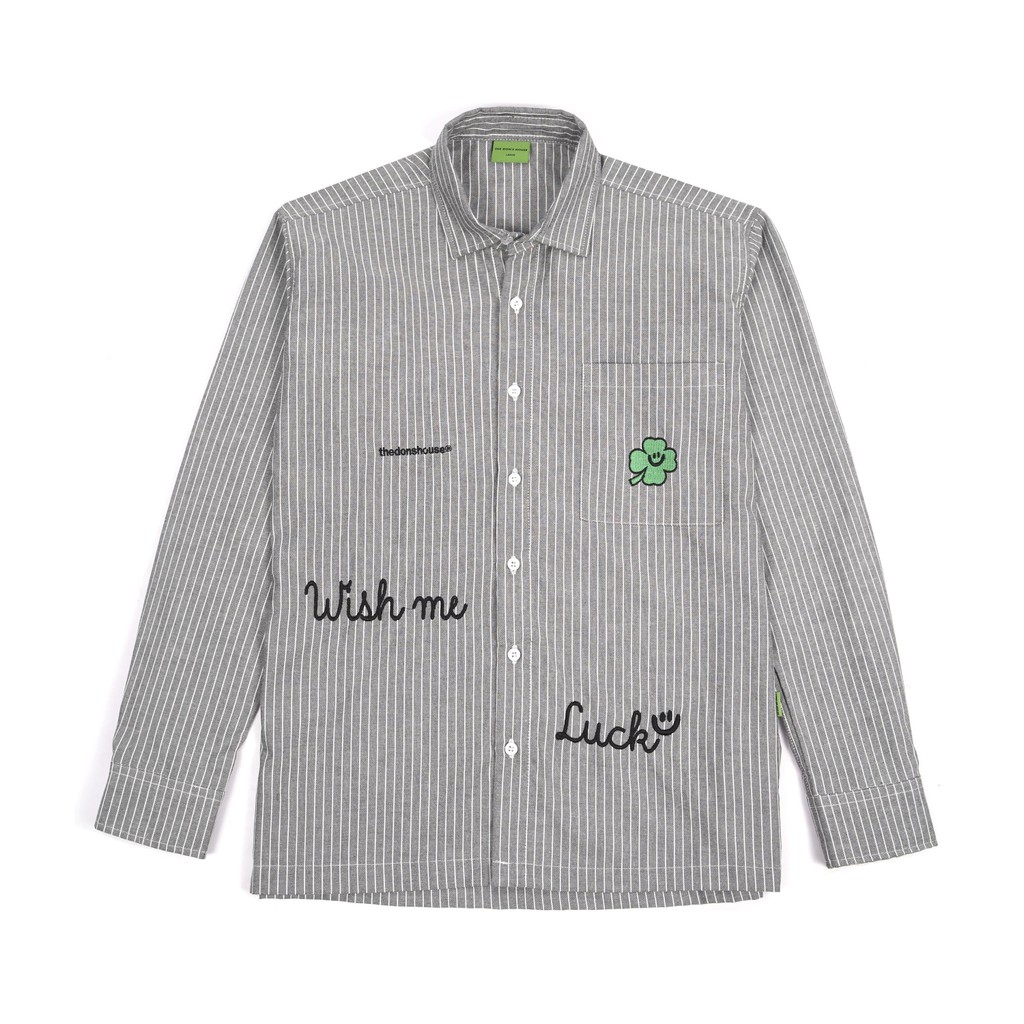 The Don's House LUCK - Kemeja Strip Lengan Panjang Motif Bordir Slimfit Pria Wanita