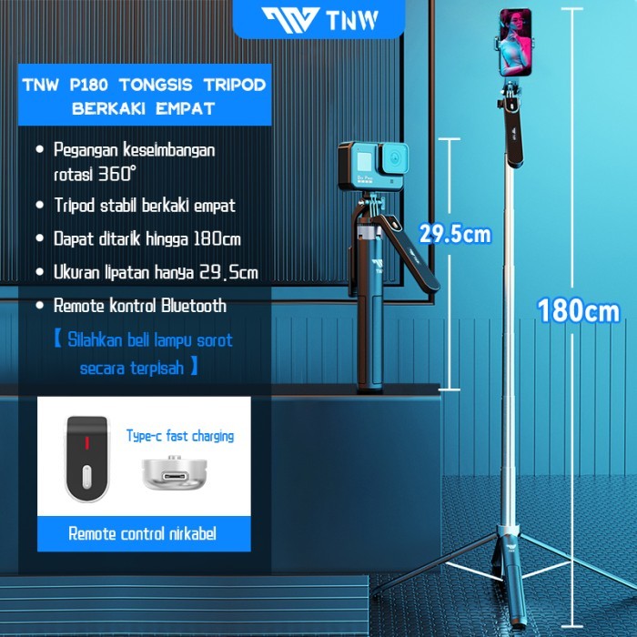 MUMPUNG PROMO tnw p180 Tongsis tripod 180cm Selfie Stick Remote Bluetooth Tripod HP - Tongsis P180 T