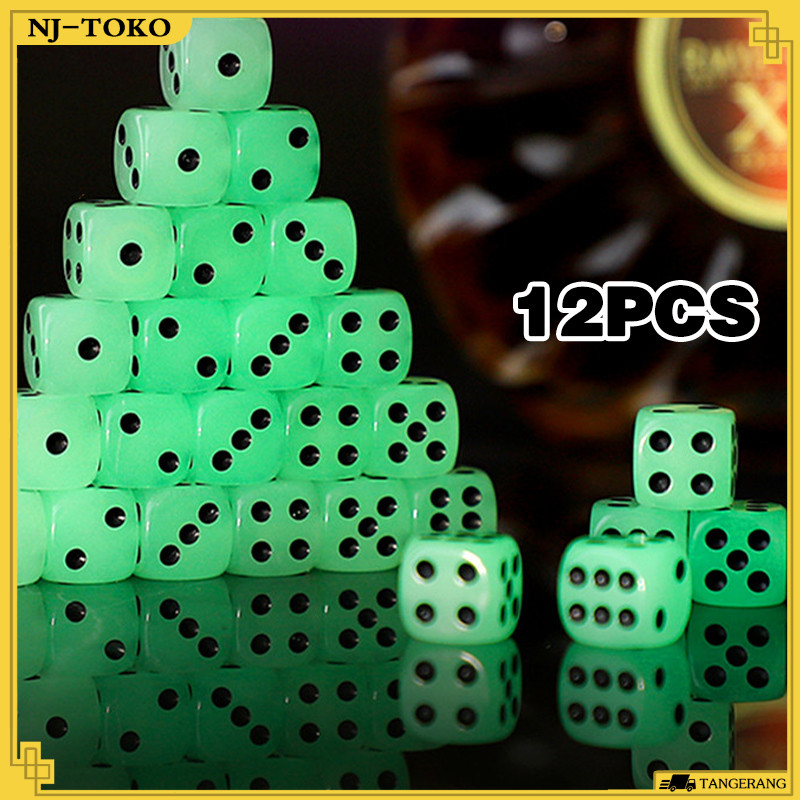 12 Buah Dadu Glow In The Dark Luminous Dadu Glow In The Dark Hijau 16MM Bahan Resin