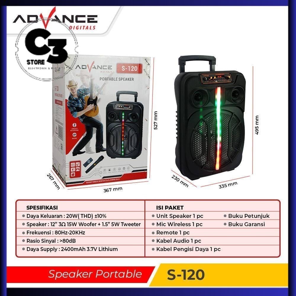 ADVANCE SPEAKER Meeting 12 Inch SERI S-120 / S 120 / S120 Speaker Bluetooth PORTABLE 12 inch