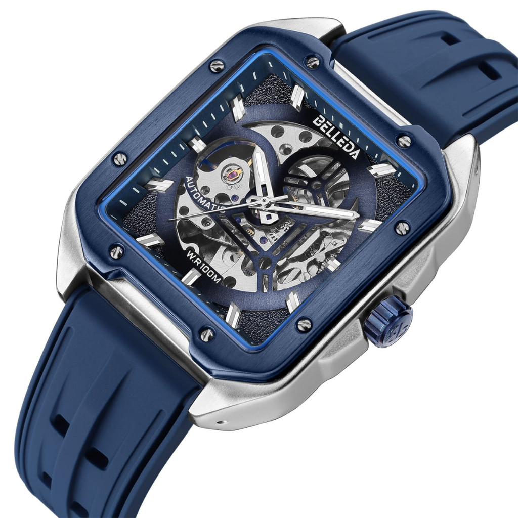 BUY 1 GET 1 Jam Tangan Belleda Automatic Segi 9572 Rubber Jam Tangan Anti Air