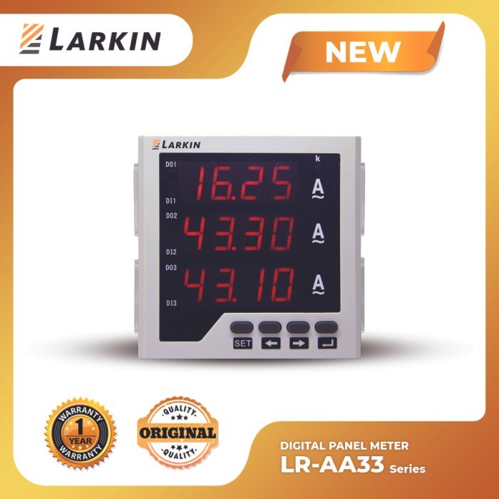 LARKIN Digital Ampermeter Untuk Panel Listrik 3P 3 Phase Meter Amper Arus 3 Row LR-AA33 Size 96x96mm