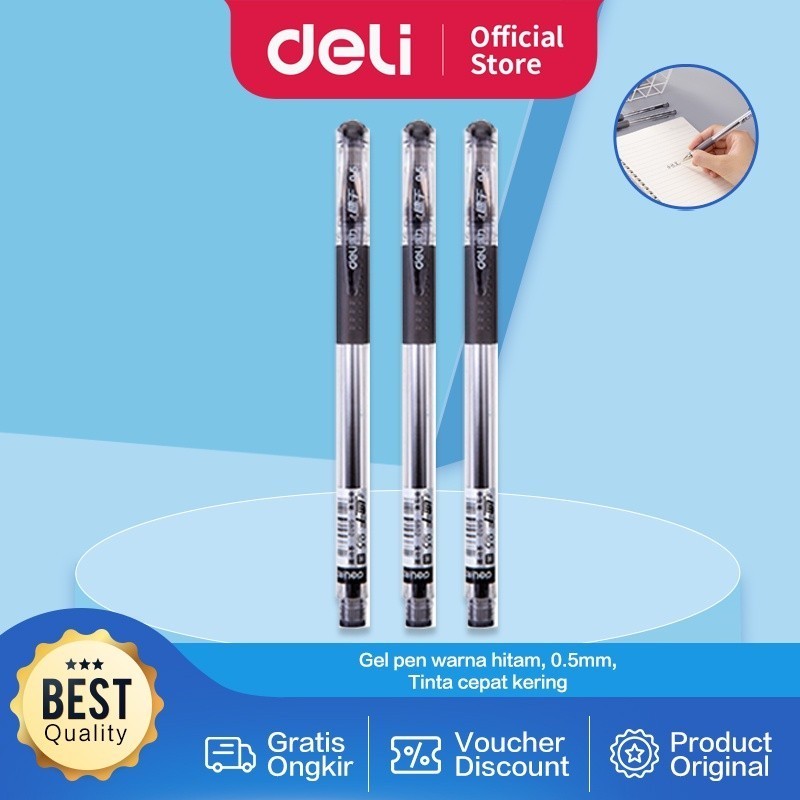 

Deli Gel Pen Pulpen Gel Warna Hitam 0.5mm S802
