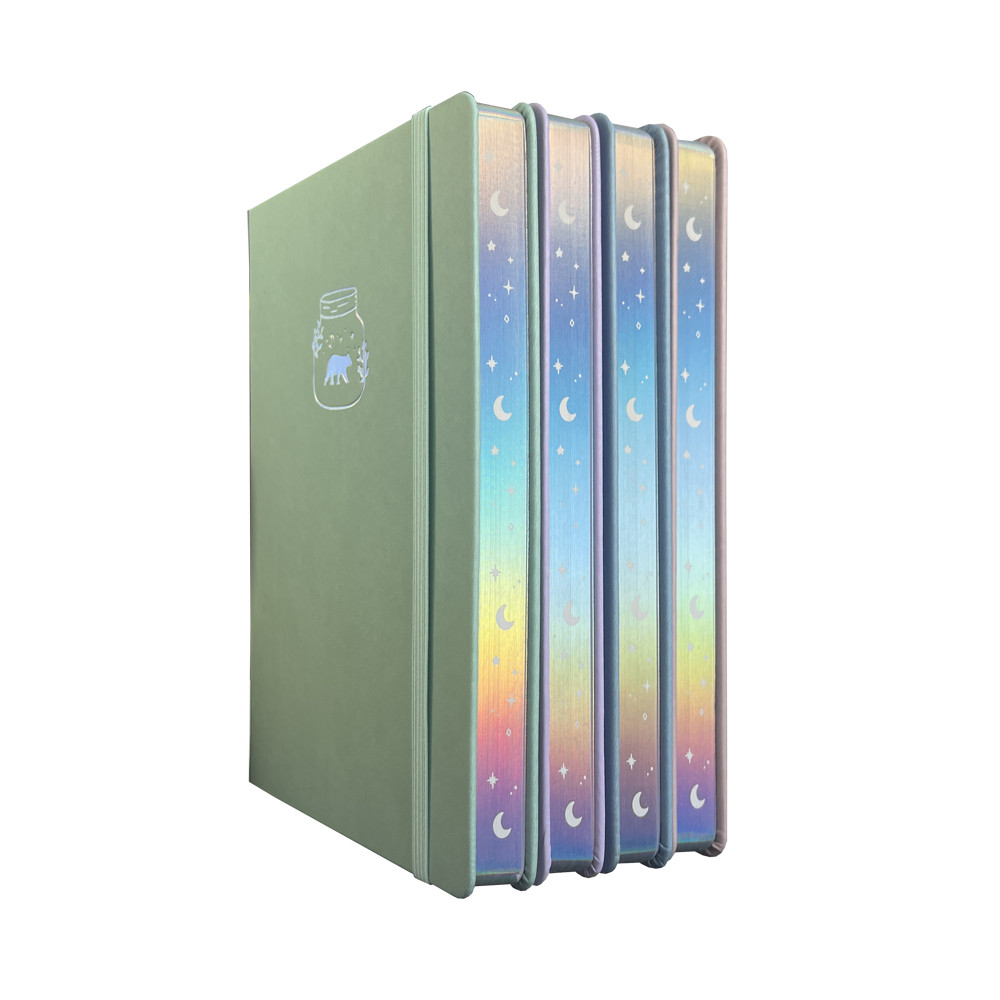 

Fancy Holo Edge Moon Pastel Colors A5 160gsm White Paper Diary Journal Notebook With 160gsm Dotted Page