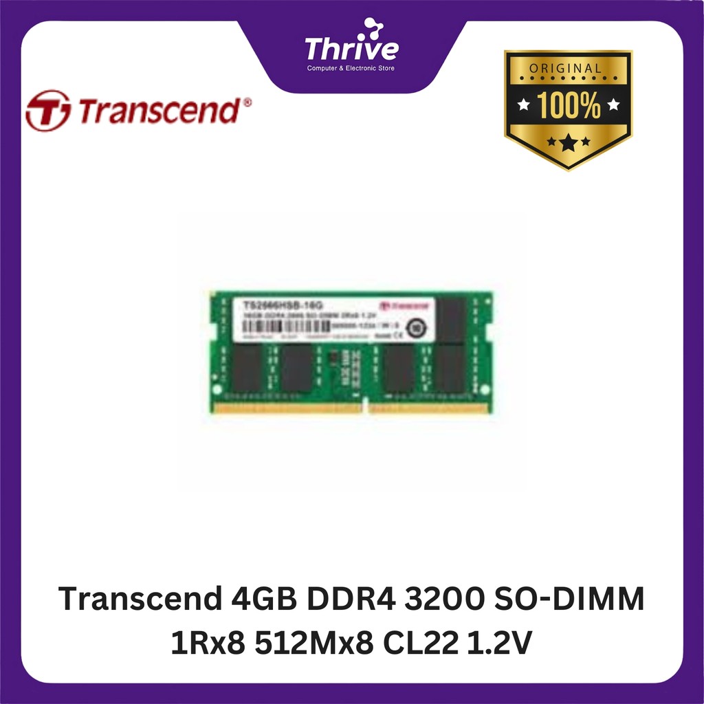 Transcend 4GB DDR4 3200 SO-DIMM 1Rx8 512Mx8 CL22 1.2V