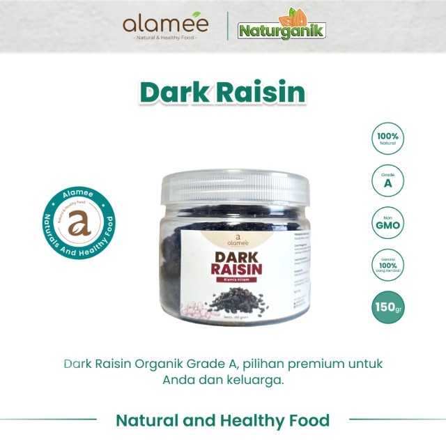 

ALAMEE Dark Raisin Cemilan Buah Sehat Kismis Hitam Manis Dried Fruit Black Raisin PREMIUM 150gr Naturganik