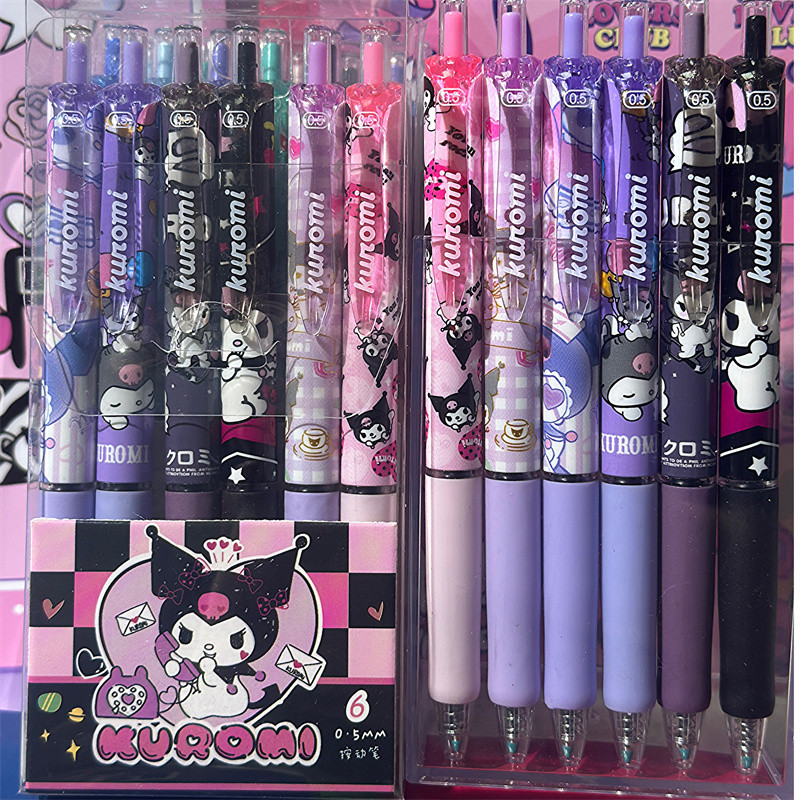 

6Pcs/Set Kawaii Sanrio Kuromi Hello Kitty 0.5mm Gel Pens Set Cute Black Pen Cartoon School Student Stationery Supplies Gift