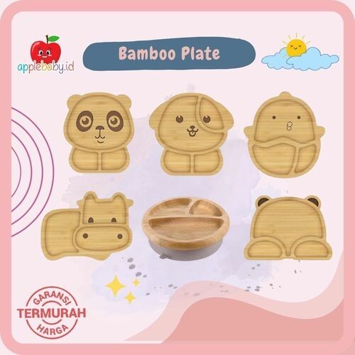 Animal Suction Plate / Piring Sekat Kayu Karakter Hewan Anak Mpasi Bambu Bayi Suction Anti Selip