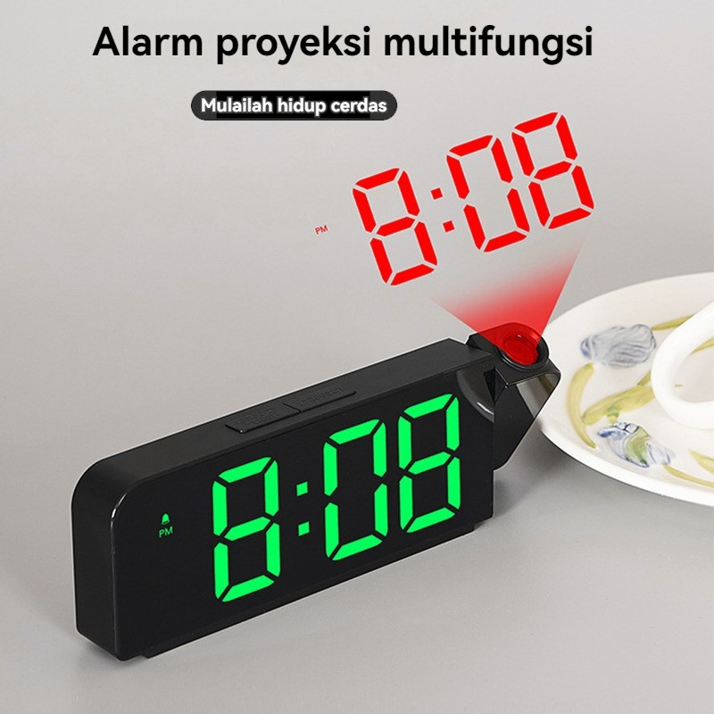 Desk Clock LED Projection Alarm 180° Jam Proyektor Unik Meja Proyektor