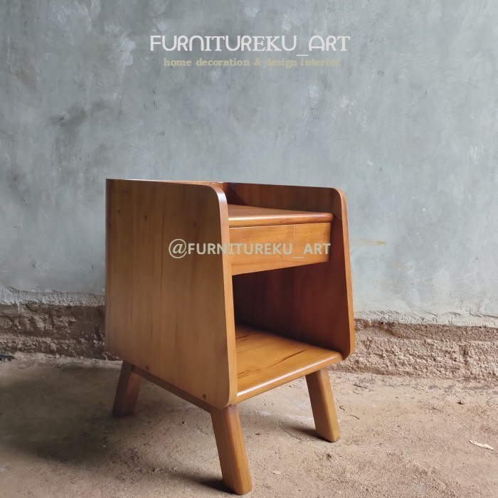 nakas retro kayu jati bedside , meja samping tempat tidur kayu jati