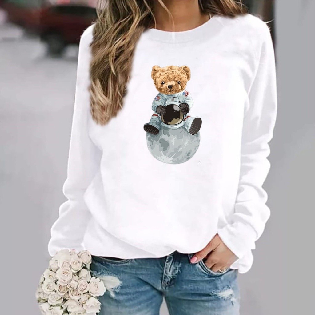 Baju Lengan Panjang Wanita Logo TEDDY BEAR ASTRONOT/Baju Kaos Distro Kekinian keren/Baju Lengan Panj