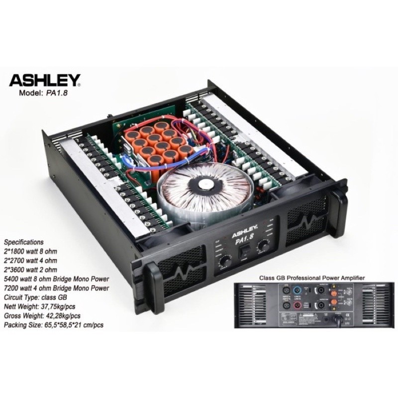 SPESIAL PROMO 70% Power Amplifier Ashley PA 1.8 PA1.8 1800 Watt 2 Channel Class GB Original