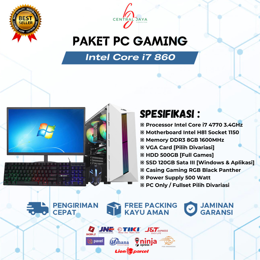 FLASH SALE PC Gaming Fullset Core i7 4770 Ram 8GB HDD 500GB GTX 750 Ti 4GB + Monitor 19 Inch Keyboar