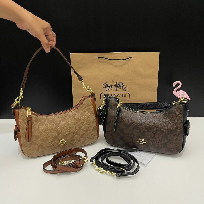 TAS IMPORT COACH HOBO POCKET SIGNATURE 2COLOUR FREE PAPERBAG