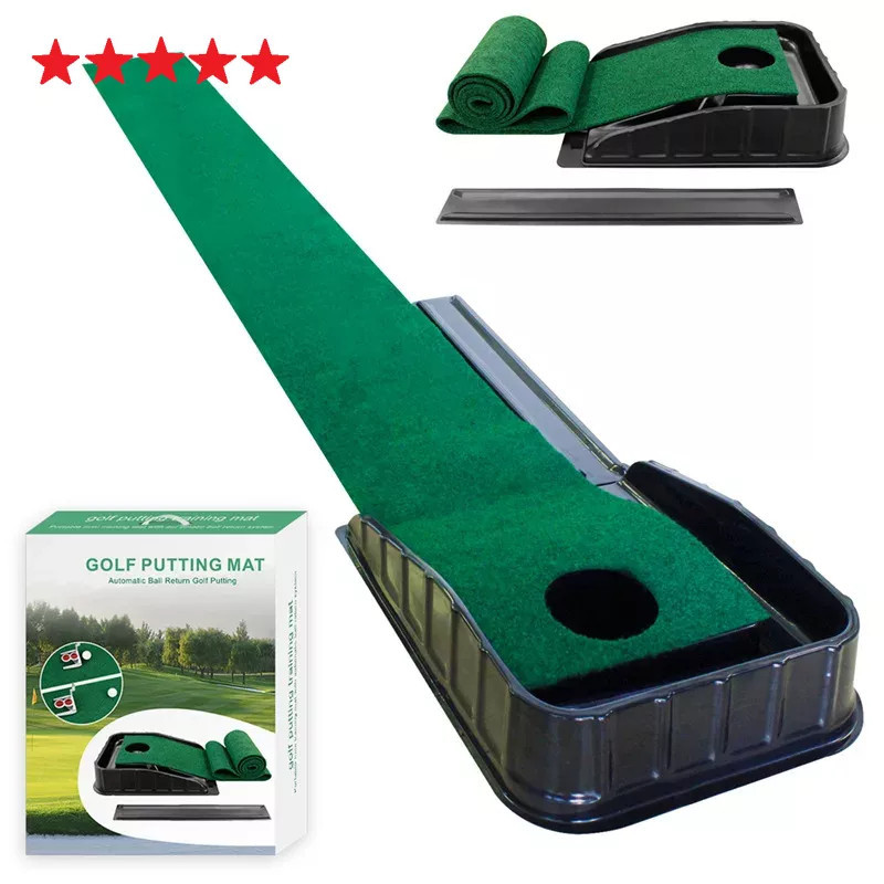 220cm Golf Practice Putting Karpet Mat Automatic Ball Return Alas Latihan Putt Track  Anti-Slip Indo