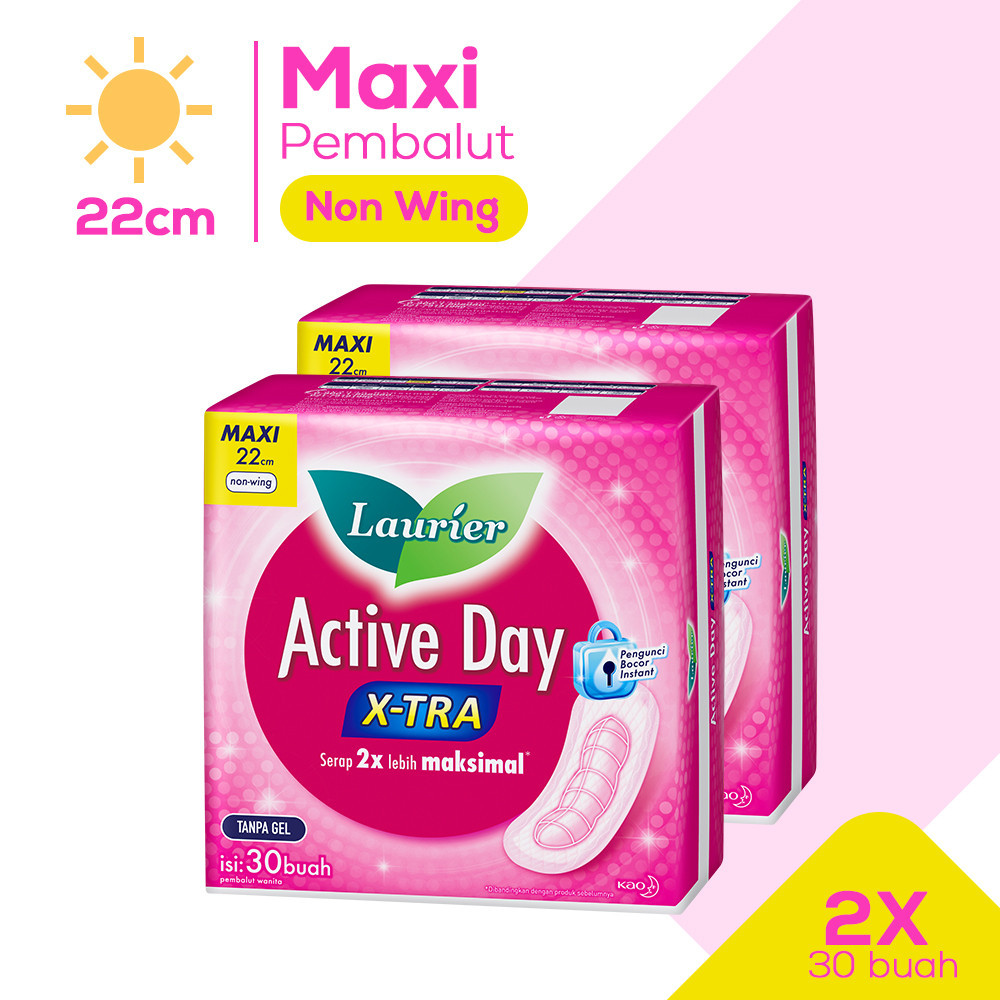 Laurier Pembalut Wanita Active X-Tra Day Maxi Non Wing 22cm 30 buah - Twinpack - Sanitary Napkins