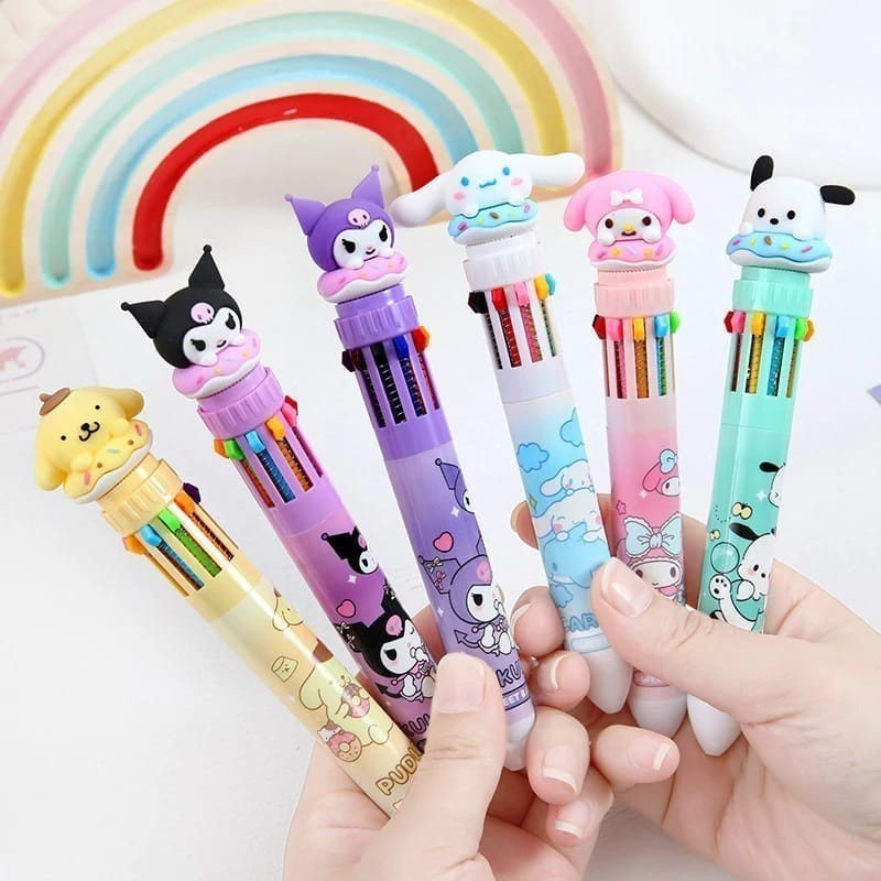 

(Pimenova) Pulpen 10 Warna Karakter SANRIO Bolpen Cartoon Pulpen Warna Warni Kuromi Lucu Pulpen Anak Anak