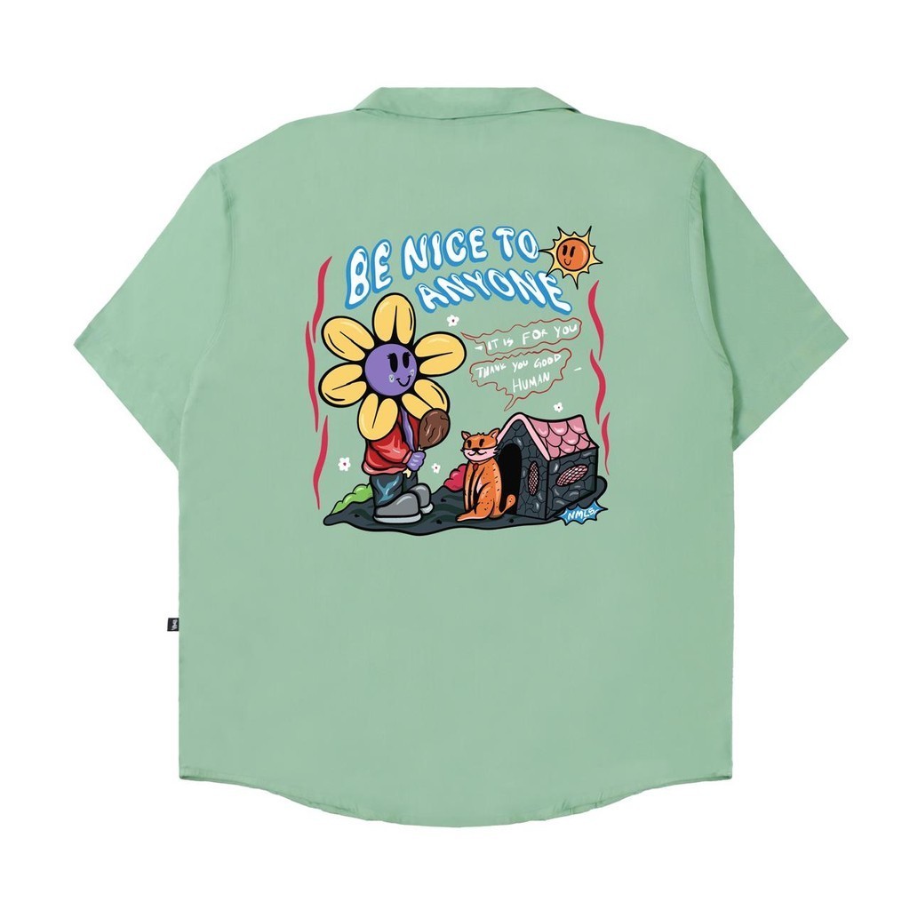Shirt/Kemeja Sage Green Be Nice to Anyone Rayon Free Sticker Nameless Society