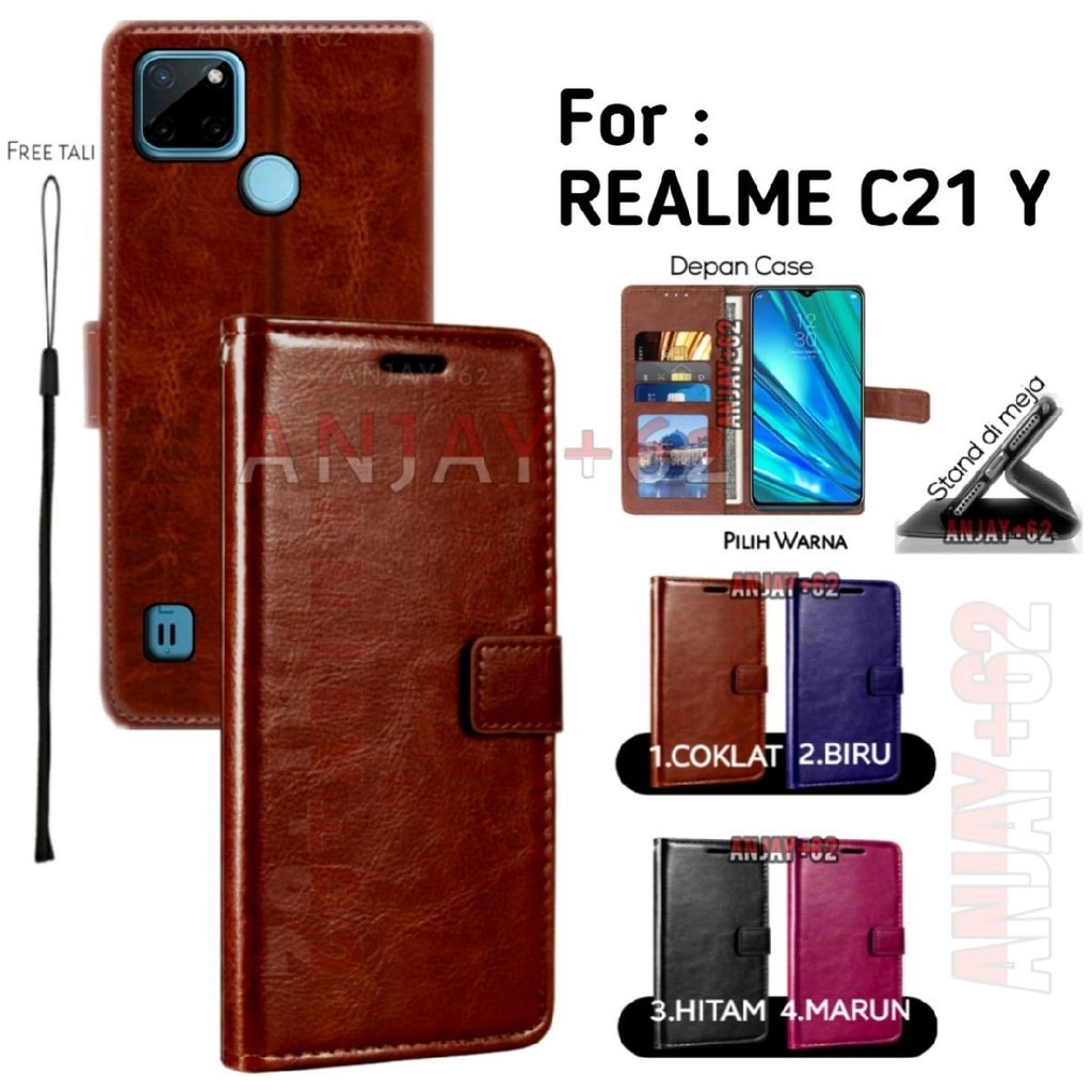 Flip case untuk REALME C21 Y casing dompet kulit.