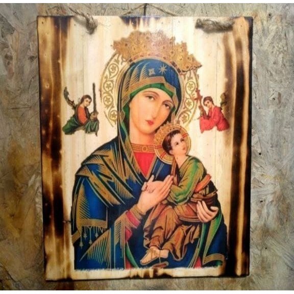 LUKISAN NATAL KAYU BUNDA MARIA HIASAN DINDING ROHANI KRISTEN