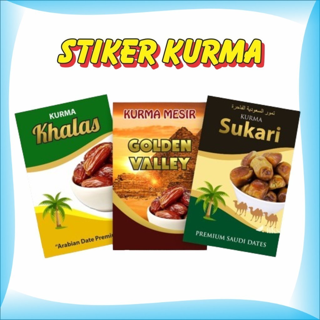 

Stiker Kurma Sukari Kurma Mesir Kurma Khalas Kurma Ajwa ukuran 9.4 x 6 cm Label Jaya