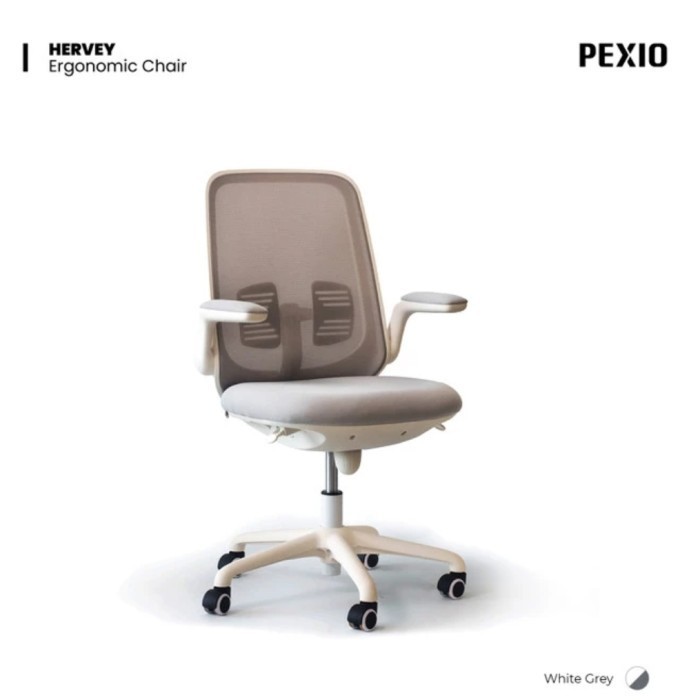 Kursi Kantor Pexio Hervey Ergonomis Office Chair  - Putih-AbuAbu