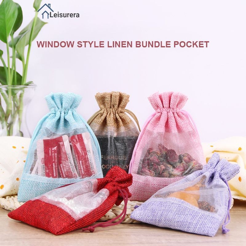 Serut drawstring pouch bahan linen regency tebal banyak warna/ tas bunga/ Kantong kopi dekoratif/ ka