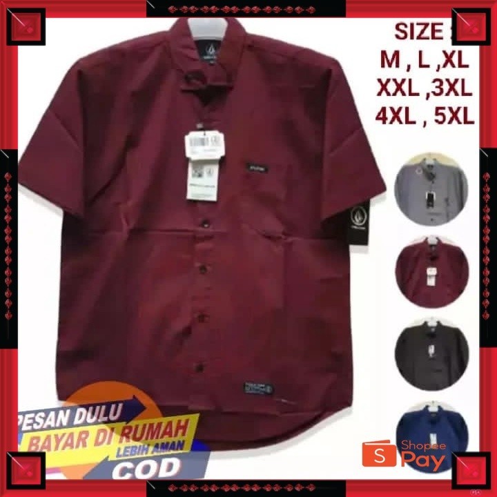 KAIN ADEM LEMBUT HALUS TEBAL / Baju Kemeja Polos Pria Lengan Pendek Jumbo Slimfit Casual Premium Dis