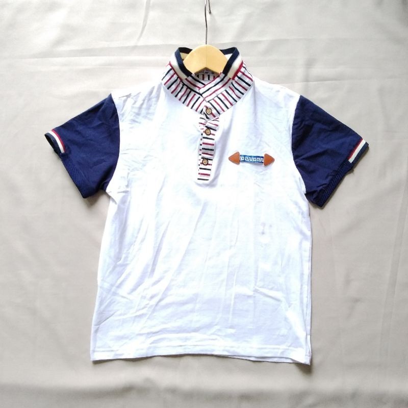 BAJU KAOS PREMIUM SANTAI/RUMAH ANAK FASHION COWOK BAHAN KERAH KOKO KAOS IMPORT PUTIH UMUR 7 TAHUN