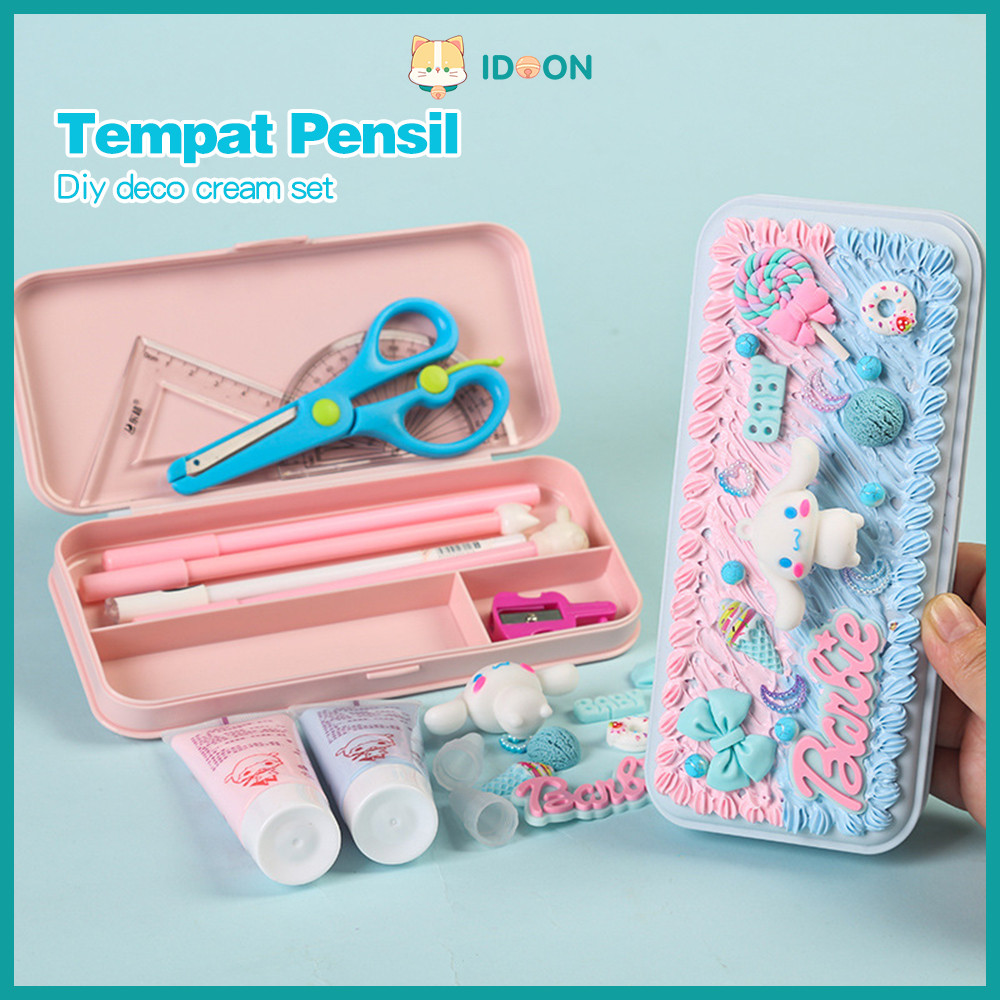 

IDOON Kotak alat tulis anak korea diy tempat pensil deco cream set