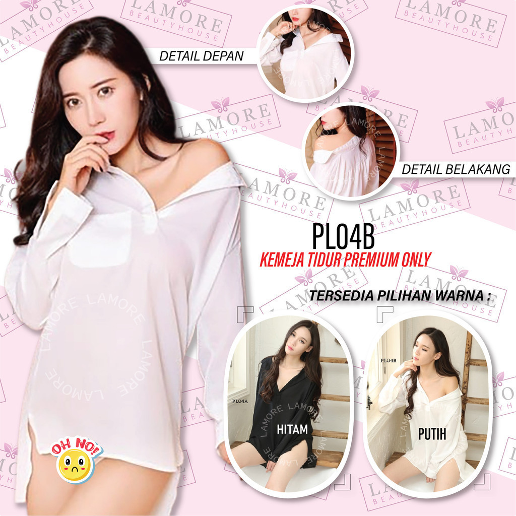 Baju Tidur Wanita Kemeja Gaun Tidru Wanita Premium Putih Pl04B