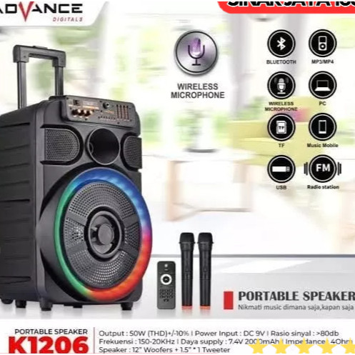 Advance Speaker K1206 K1506 PORTABLE BLUETOOTH SUARA MANTAP BERGARANSI - K1206