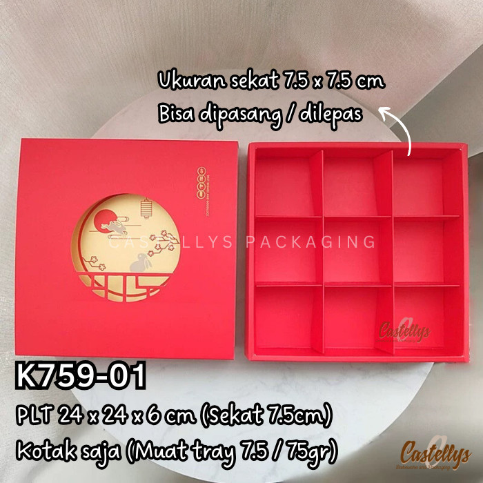 

Kotak Box Mooncake 75gr Isi Sekat 9 K759-01 Kue Pia Bulan Imlek Mochi