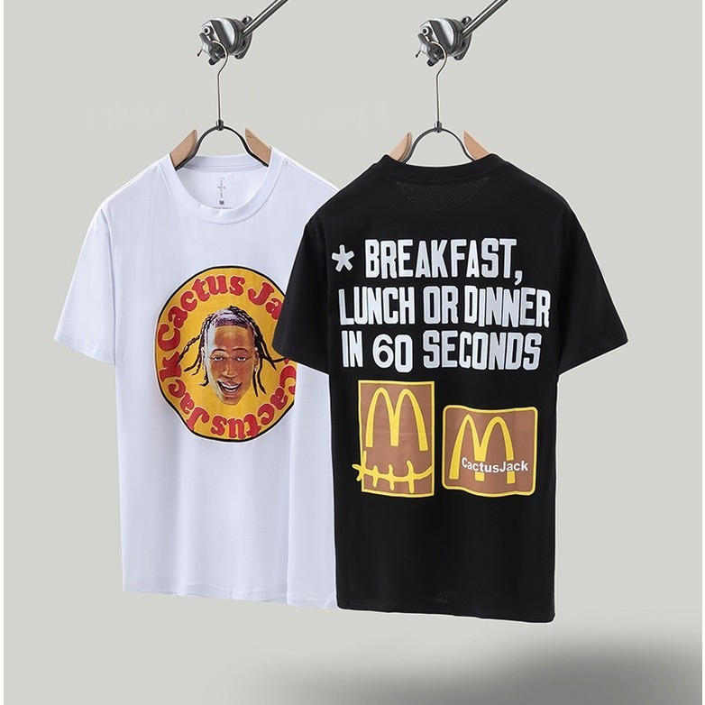Plus Size McDonalds x Travis Scott x CPFM Tripartite Print Casual Short Sleeve T-Shirt
