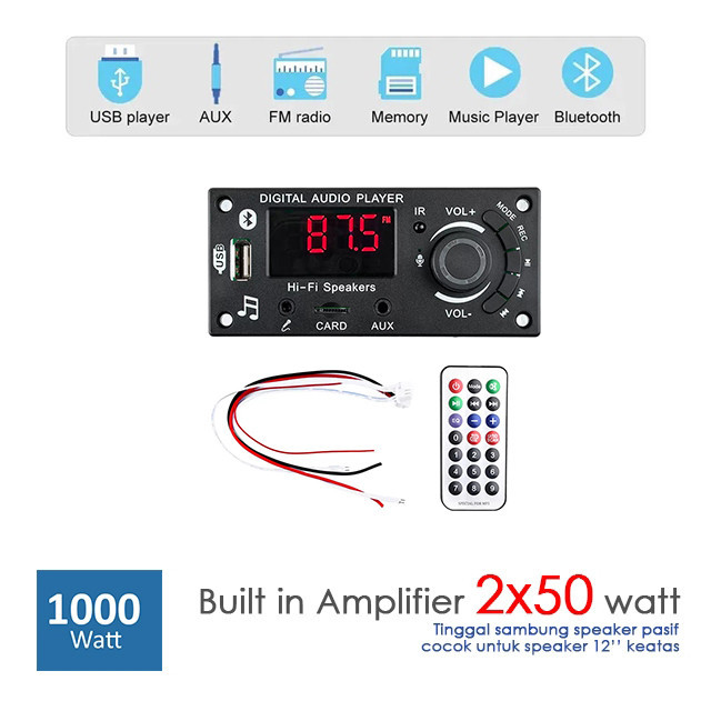 1000W mp3 bluetooth layar besar AMPLIFIER 2x50W karaoke USB AUX Radio