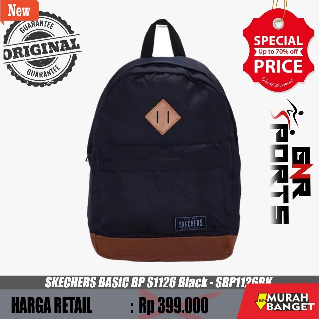 Tas Ransel Pria Kekinian Tas Ransel Unisex SKECHERS BASIC BP S1126 Black - SBP1126BK Original 100%