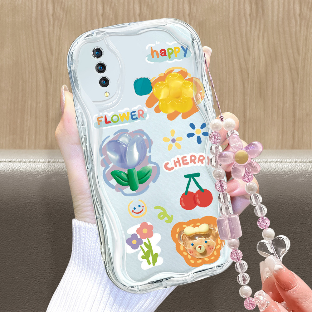 Casing Hp Untuk Vivo Z1 Pro Z5X Phone Case Softcase Soft Kesing Imut Cream Wave Handphone Dan Tali B