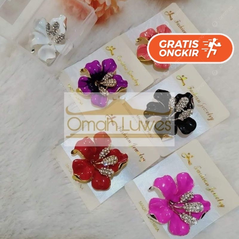 Terlaris ~Bros Bunga Lily Besar Hias Kristal - Brooch Hijab Jilbab Kebaya Bros Premium Bros Baju Bro