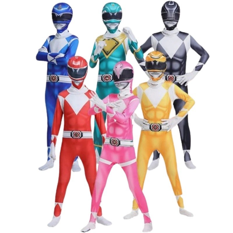 Anak-anak Power Ranger Dewasa Jumpsuits Cosplay Kostum Pesta Halloween Hadiah Ulang Tahun