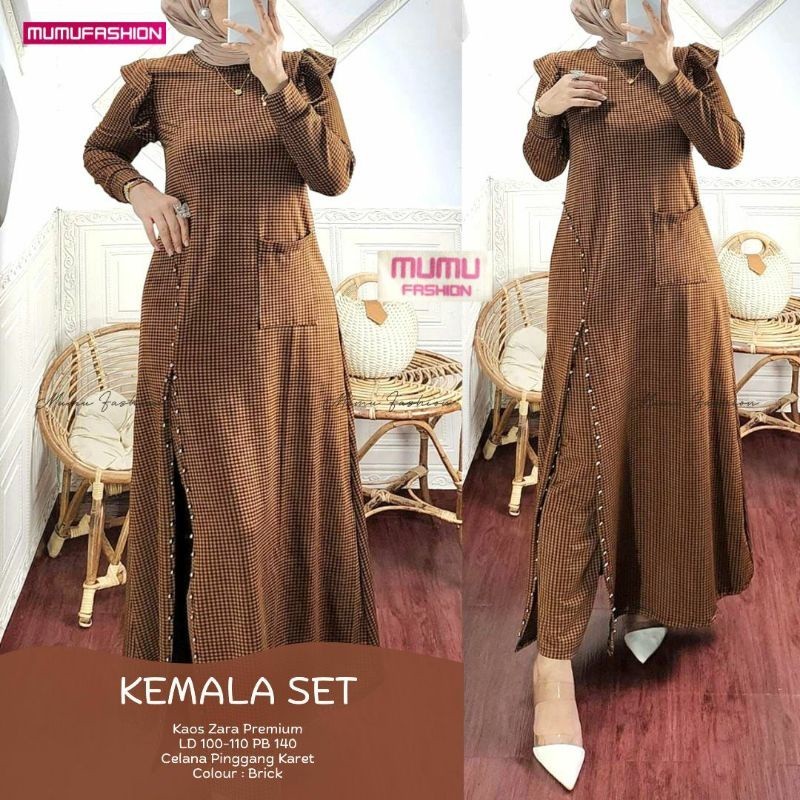 JMY - Setelan Gamis Kotak- Kotak Wanita Muslimah Terlaris Kemala Set by Mumu Fashion Solo
