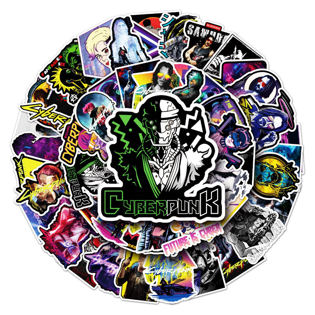 

Sticker Pack vinyl isi 50 - 100 pcs | anti air varian CYBERPUNK | glossy matte | laptop helm tumbl koper Stiker