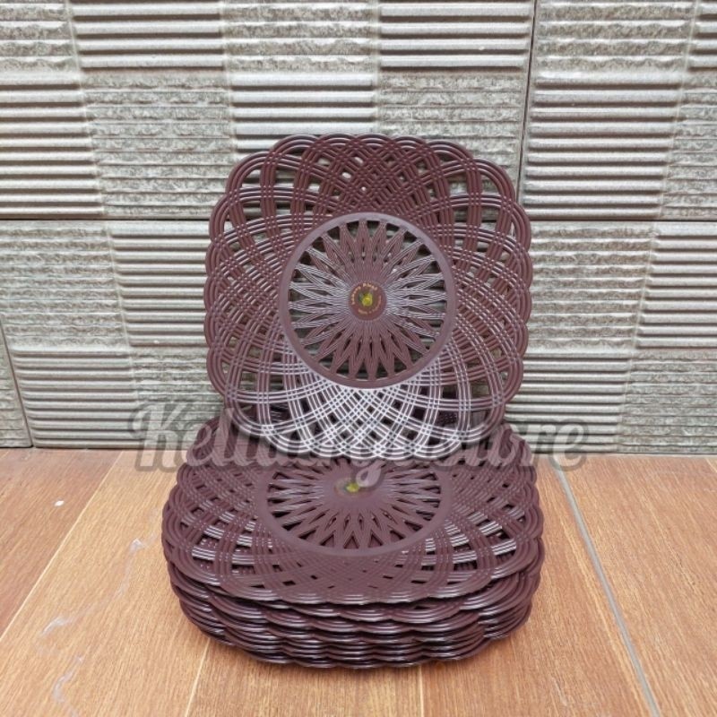 12pcs piring plastik anyam kotak rotan piring anyaman plastik termurah