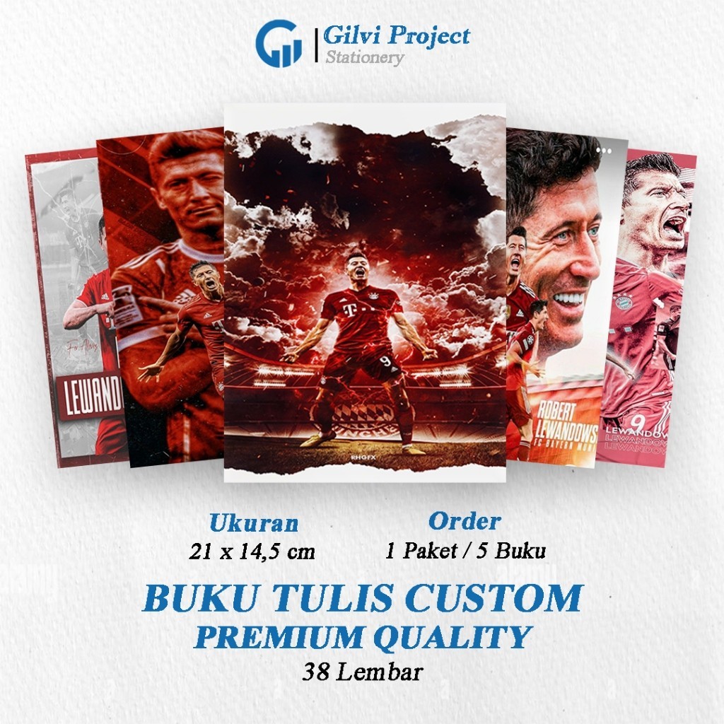 

Buku Tulis Sekolah Custom Tema Sepak Bola LEWANDOWSKI Bergaris 38 Lembar 1 Pak Isi 5 Buku/ Buku Tulis Anime/ Buku Aesthetic/ Buku Catatan