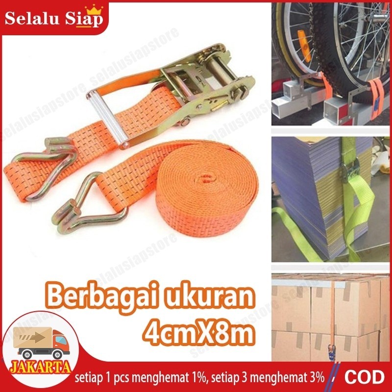 5cmX 6/8 meter/ 4cm x 4/6/8/10 meter Tali pengikat Barang motor/Ratchet tie down 10Ton tali pengikat