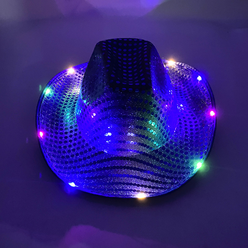 Colorful Flashing LED  Pearlescent Cowboy Hat Dance  NightClub Decorate Luminous CowGirl  Cap Glowin